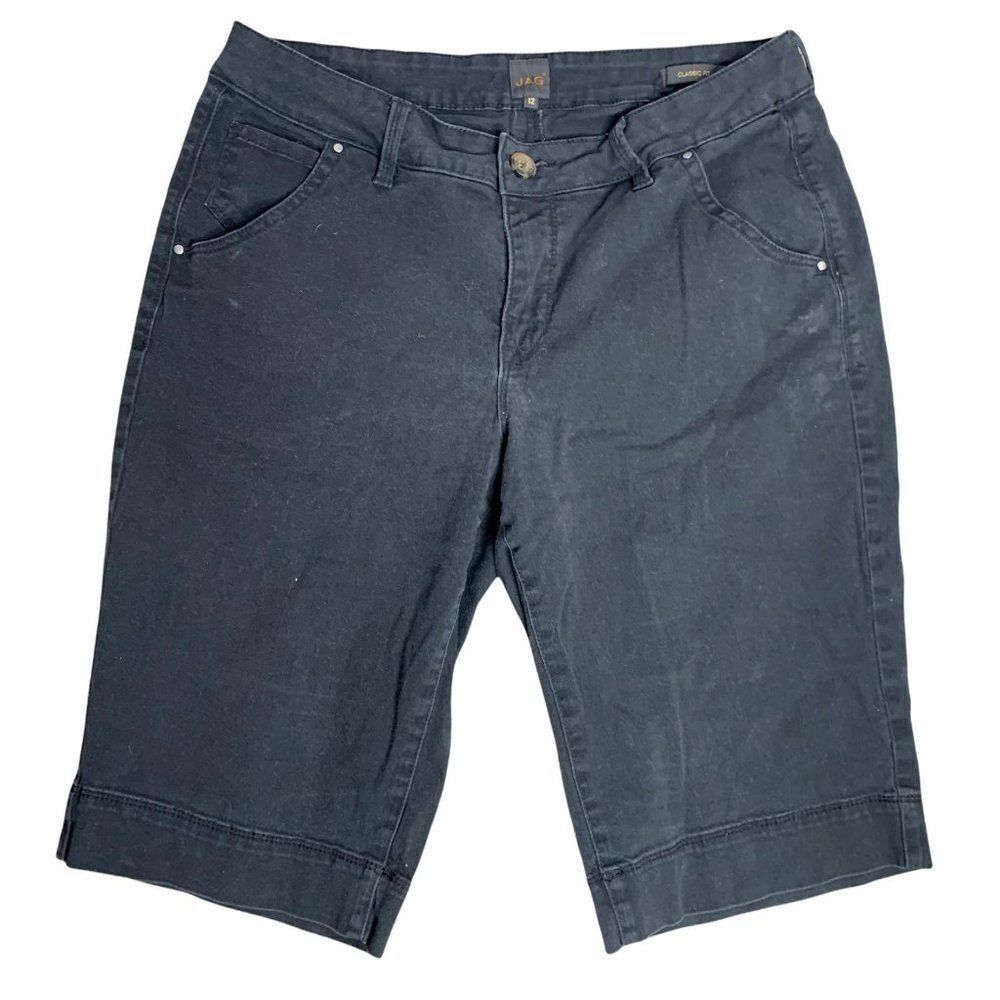 Jag Classic Fit Bermuda Shorts 12 Black Mid Rise Stretch Pockets Button Zipper